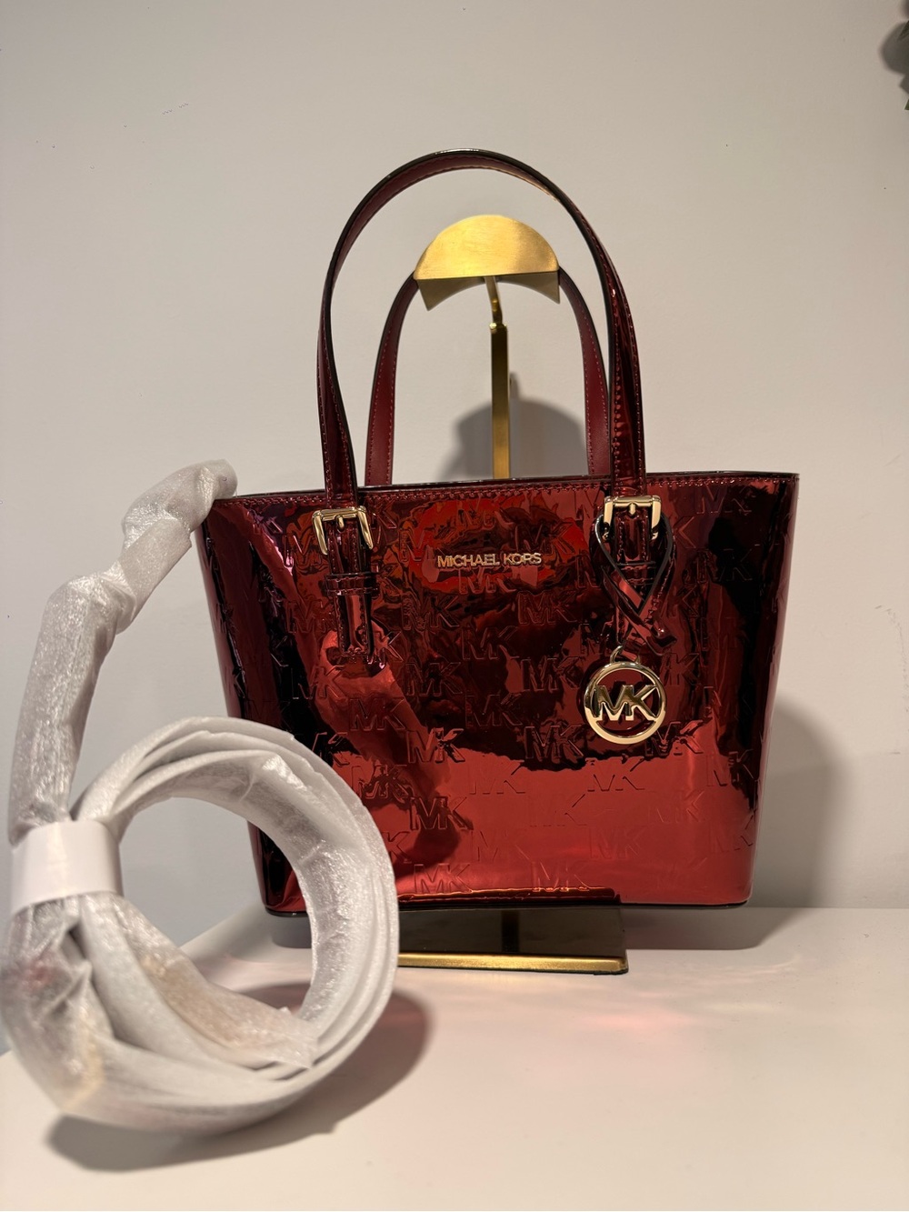 Michael Kors - Jet Set Extra-Small Metallic Logo Debossed Convertible Tote Bag - Picture 6 of 7